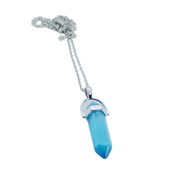 Hot Topic Teal Tiger’s Eye Hexagonal Chakra Pendant Necklace - Picture 1 of 4